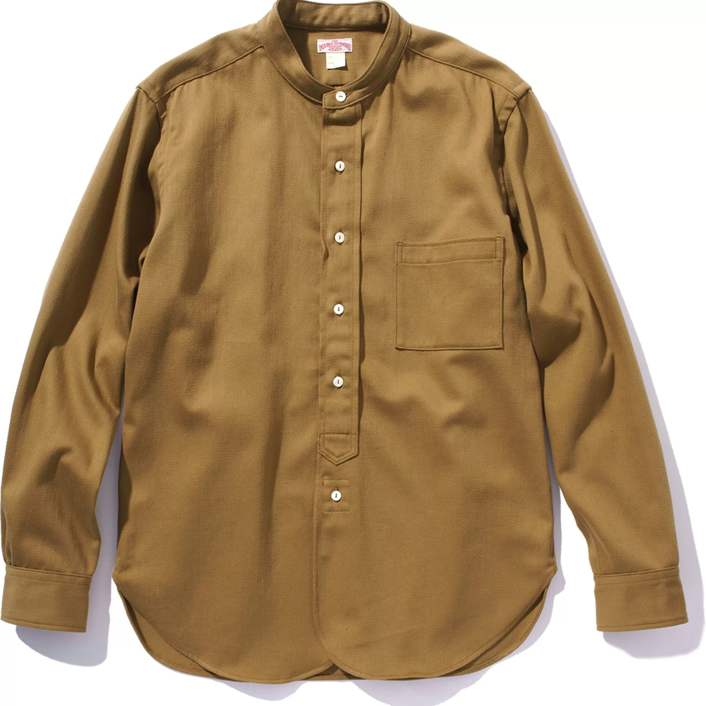 Joe McCoy Double Diamond Band Collar Sateen Shirt Khaki Outlet