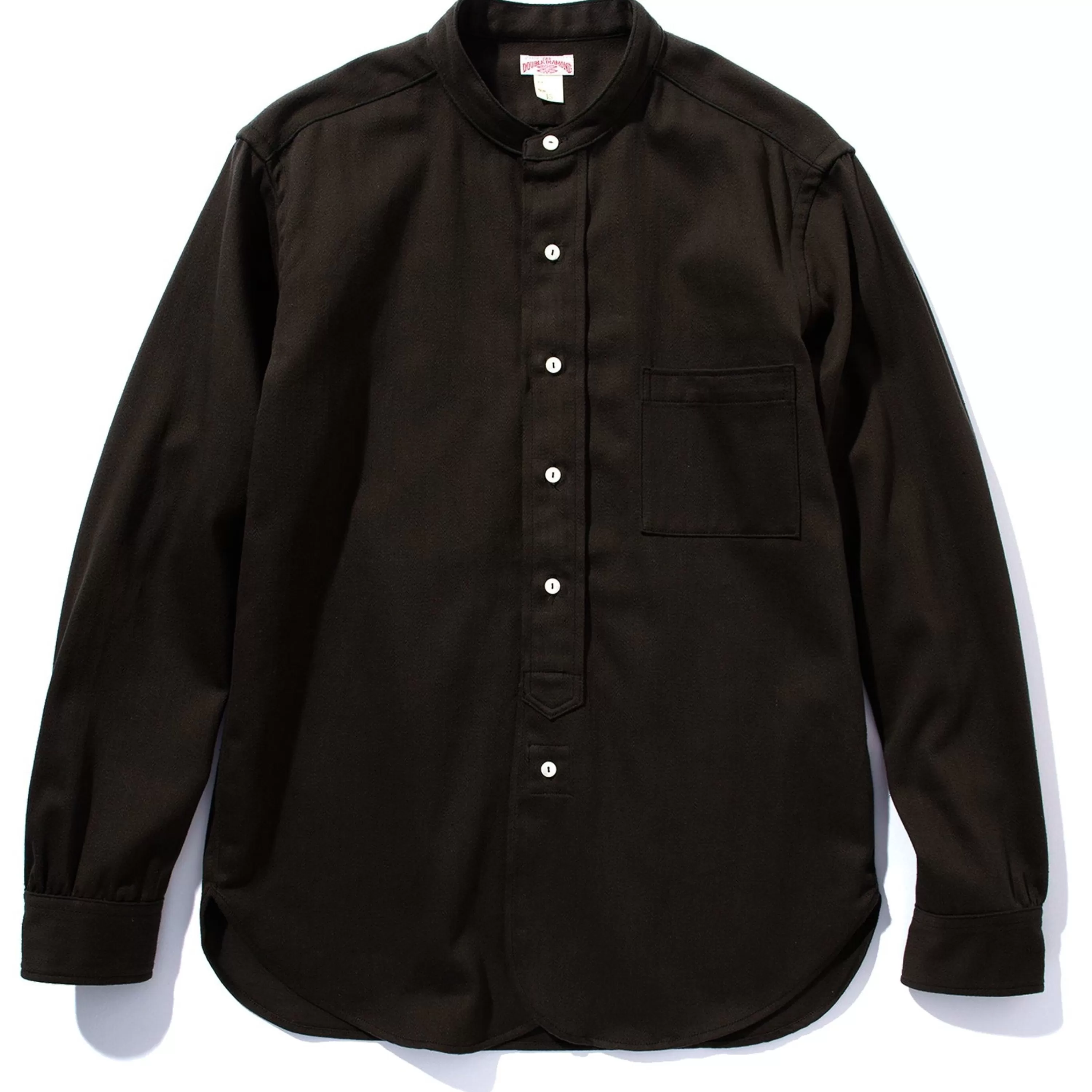 Joe McCoy Double Diamond Band Collar Sateen Shirt Black Hot