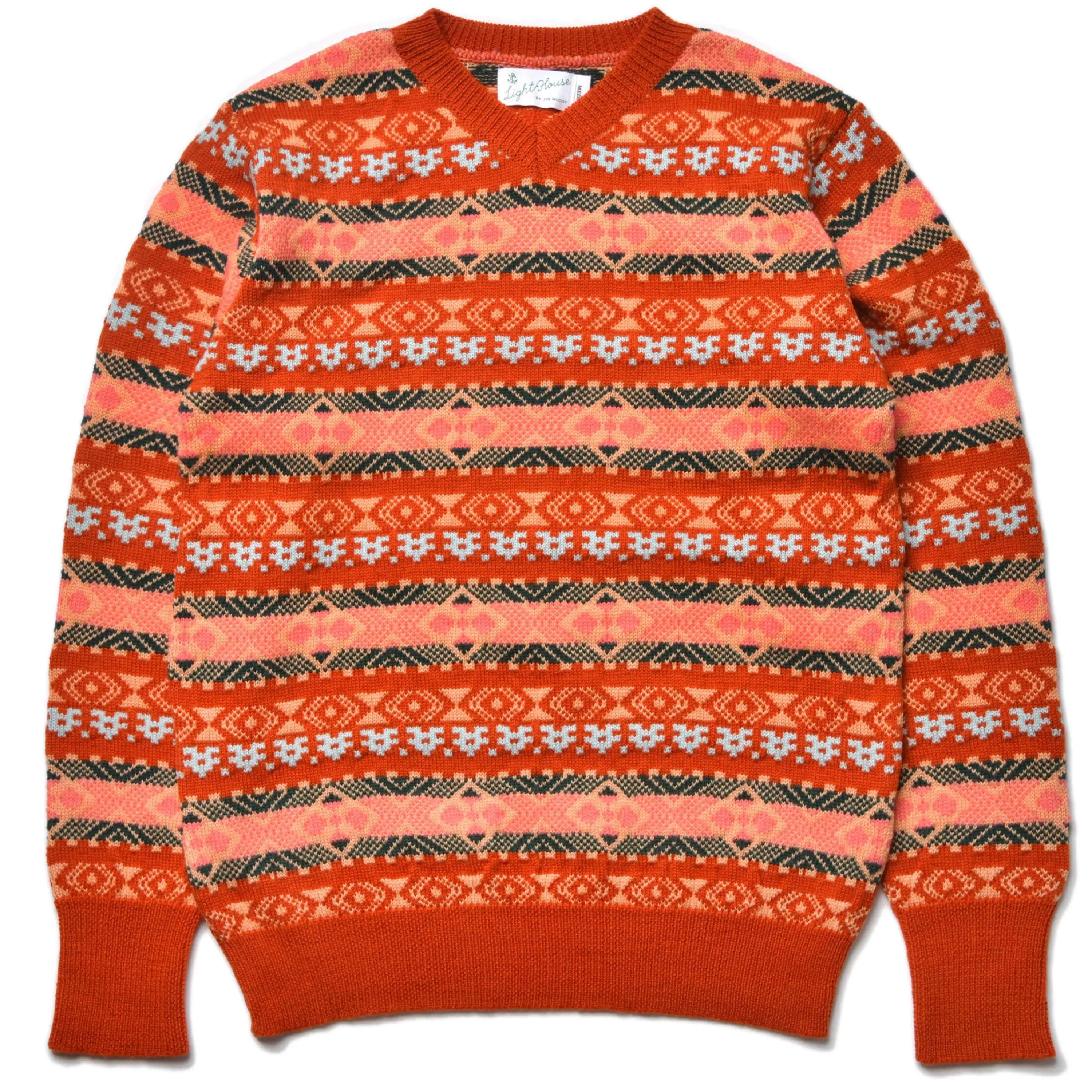Joe McCoy Fair Isle Crew Neck Sweater 070 Orange Clearance