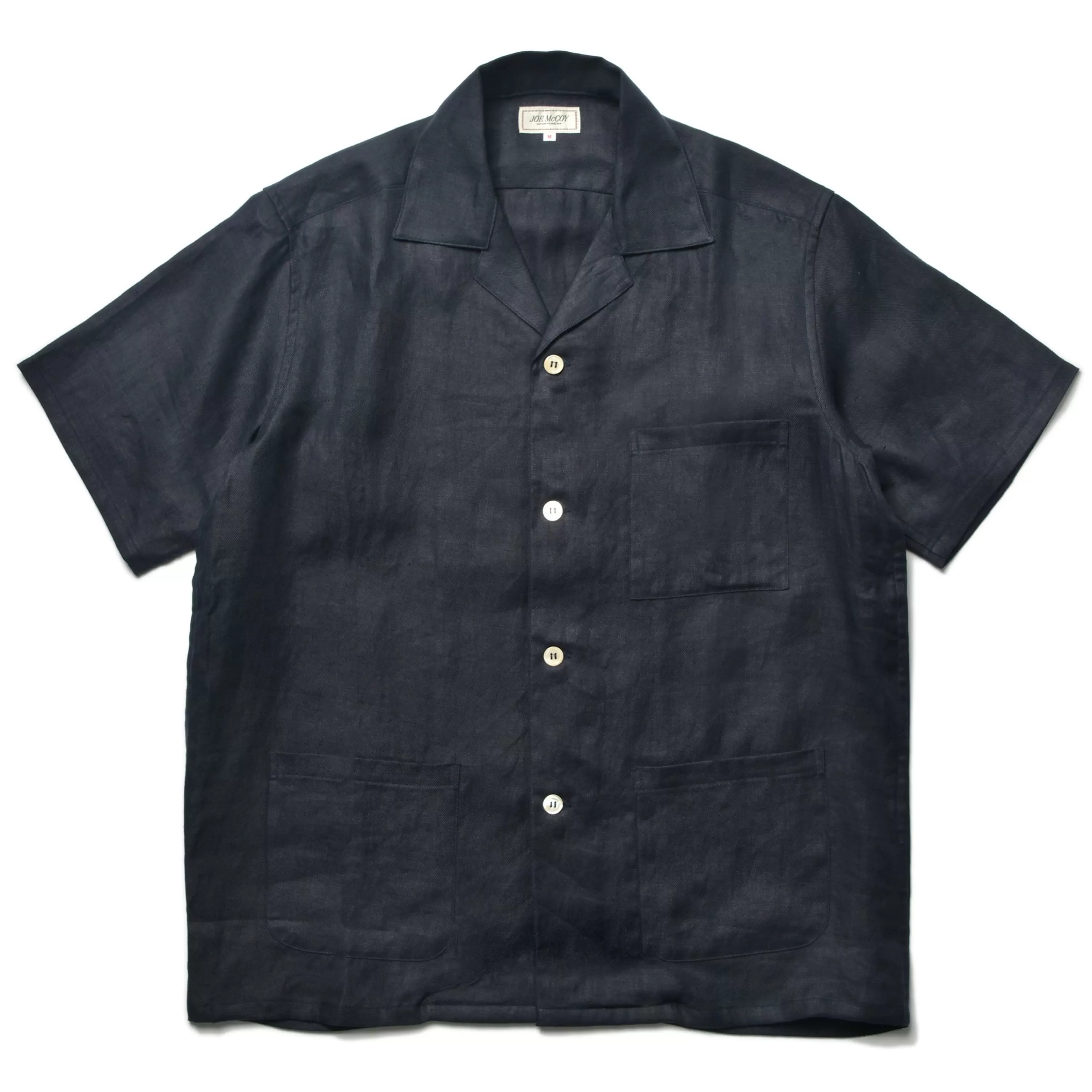 Joe McCoy Linen Open Collar Shirt 140 Navy Sale