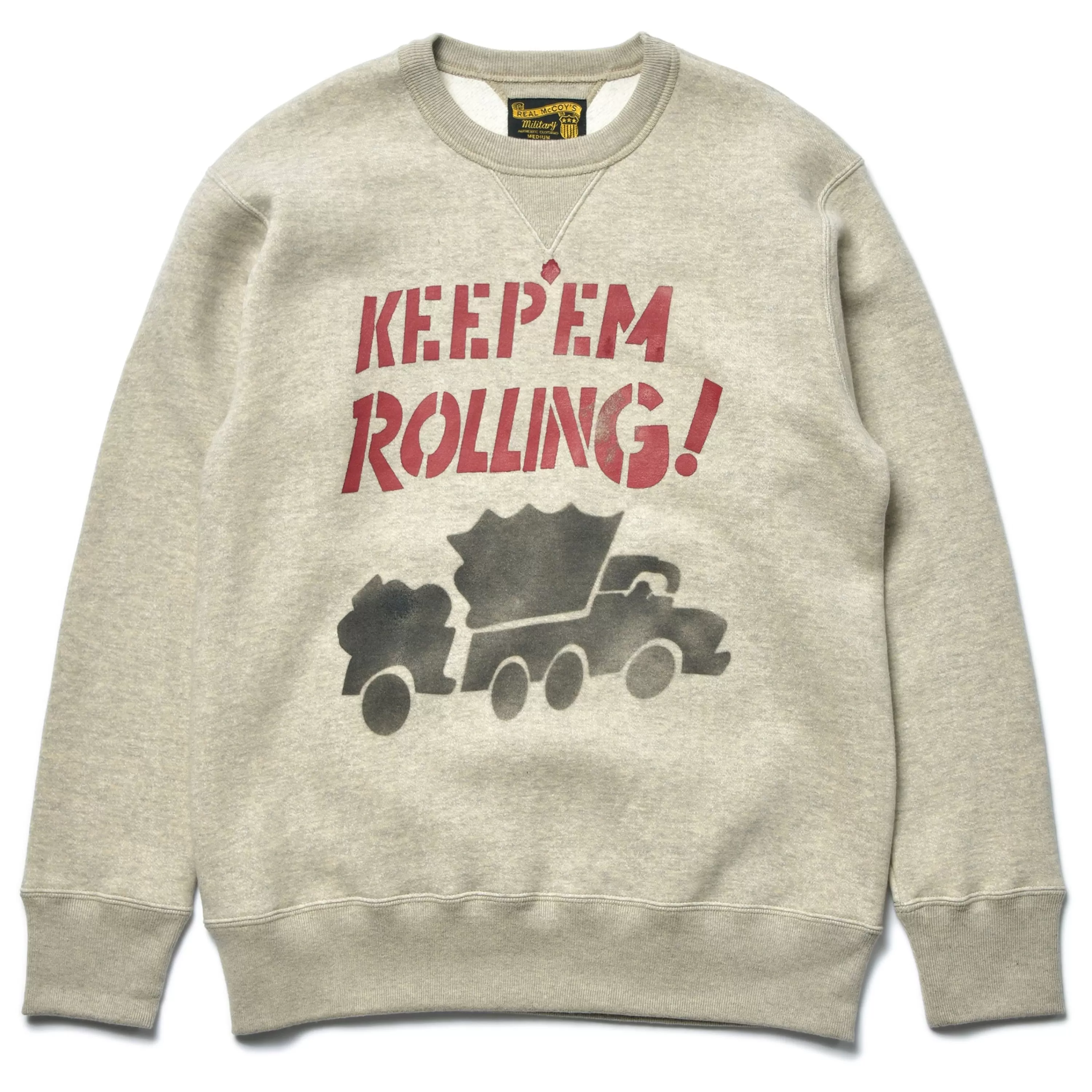 The Real McCoy's Military Print Sweatshirt / Red Ball Highway 013 Oatmeal Cheap