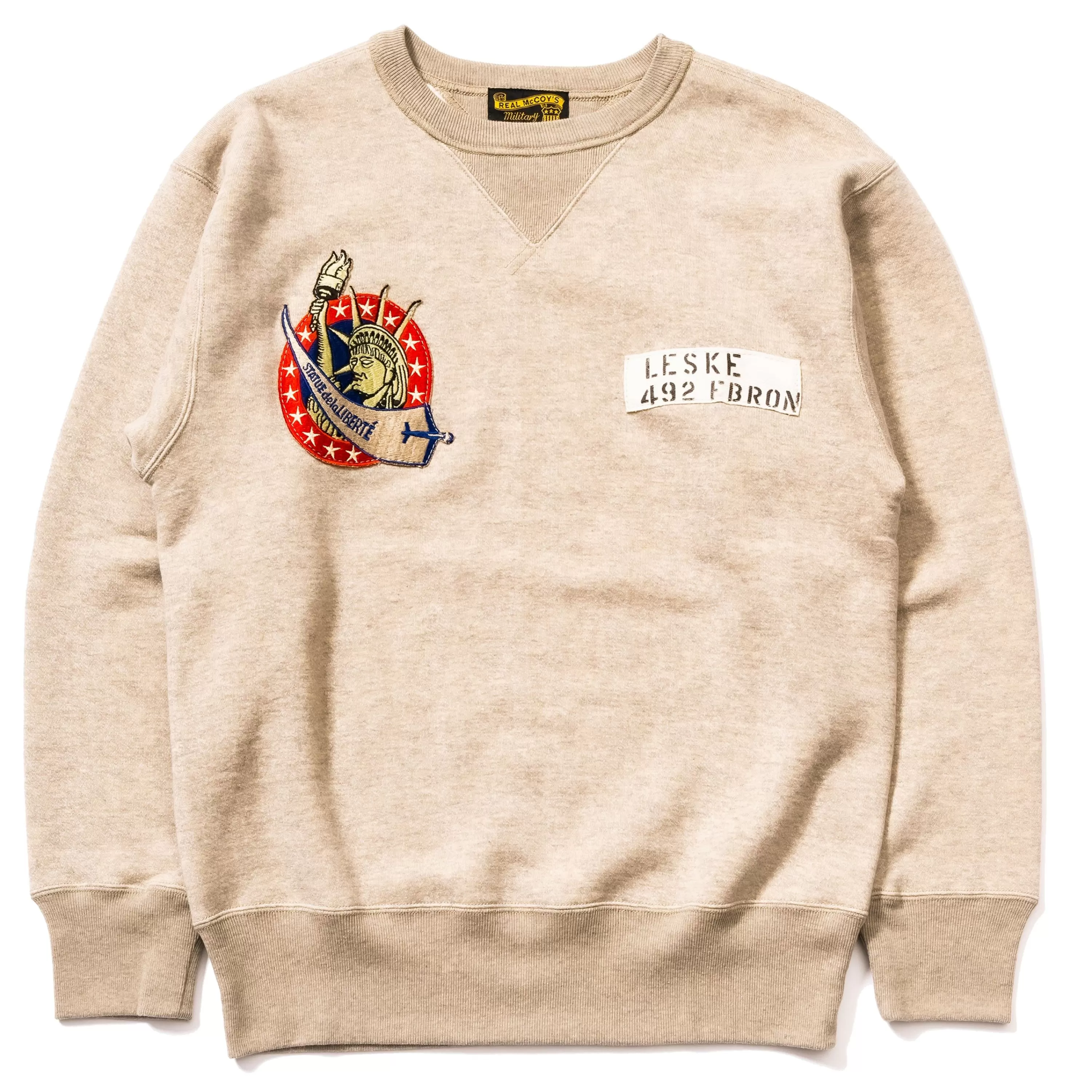 The Real McCoy's Military Print Sweatshirt / Statue De La Liberte 013 Oatmeal Best Sale