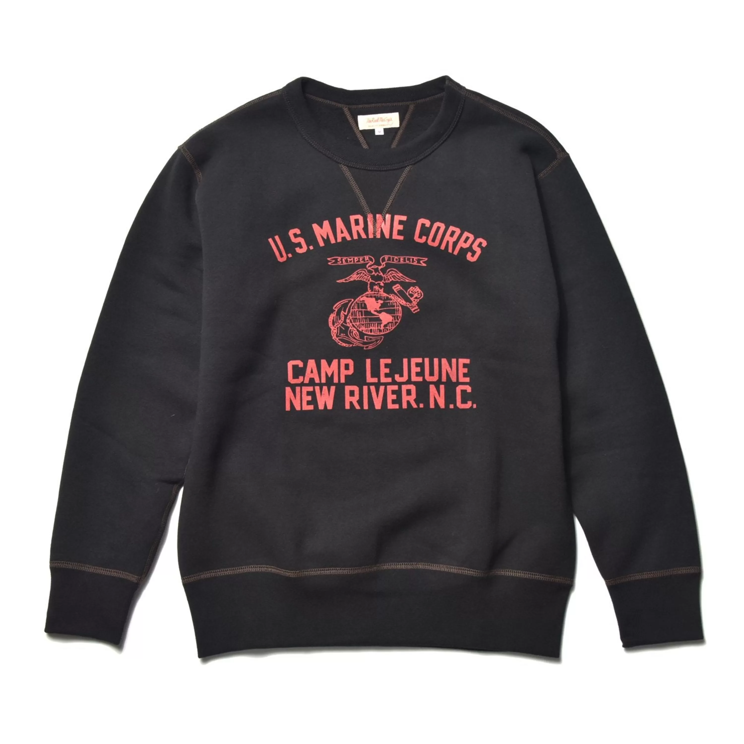 The Real McCoy's Military Print Sweatshirt / Usmc Camp Lejeune Black Sale