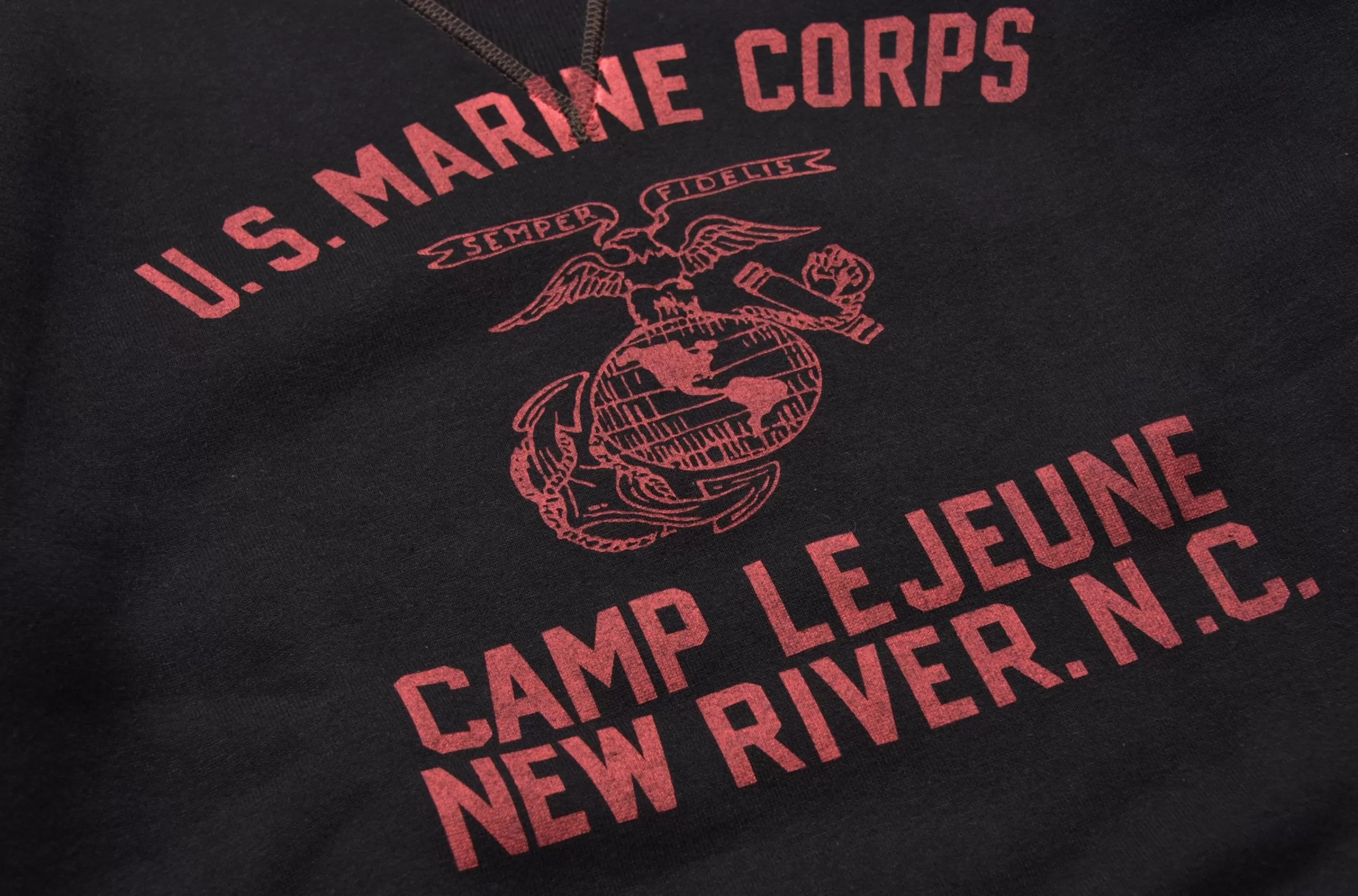 The Real McCoy's Military Print Sweatshirt / Usmc Camp Lejeune Black Sale
