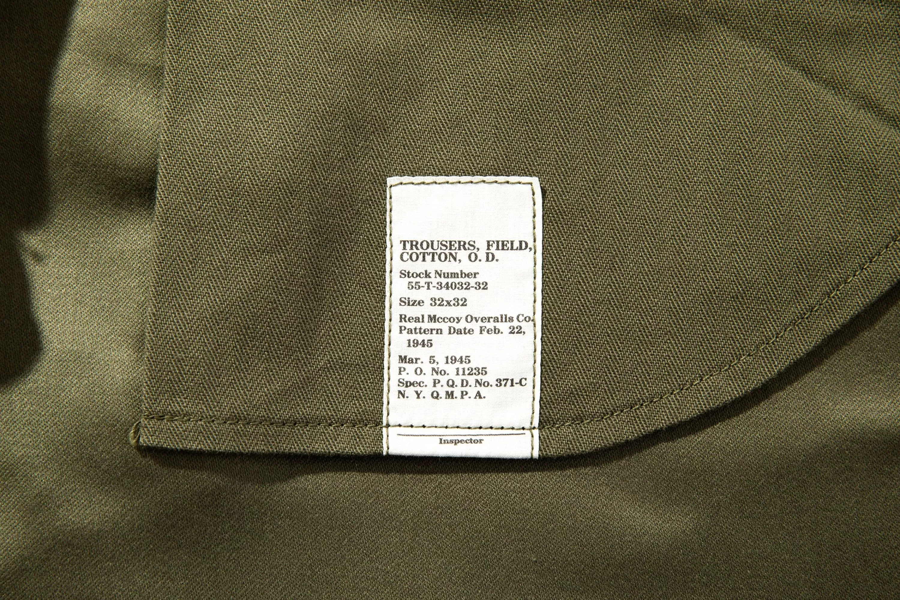 The Real McCoy's Trousers, Field, Cotton, O.D. Olive Shop