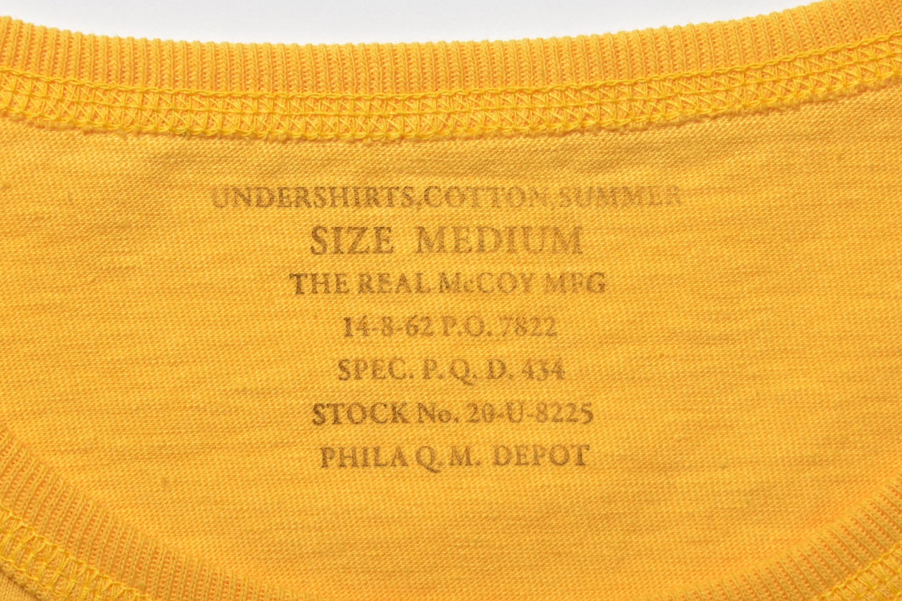 The Real McCoy's Undershirts, Cotton, Summer 60 Yellow Best Sale