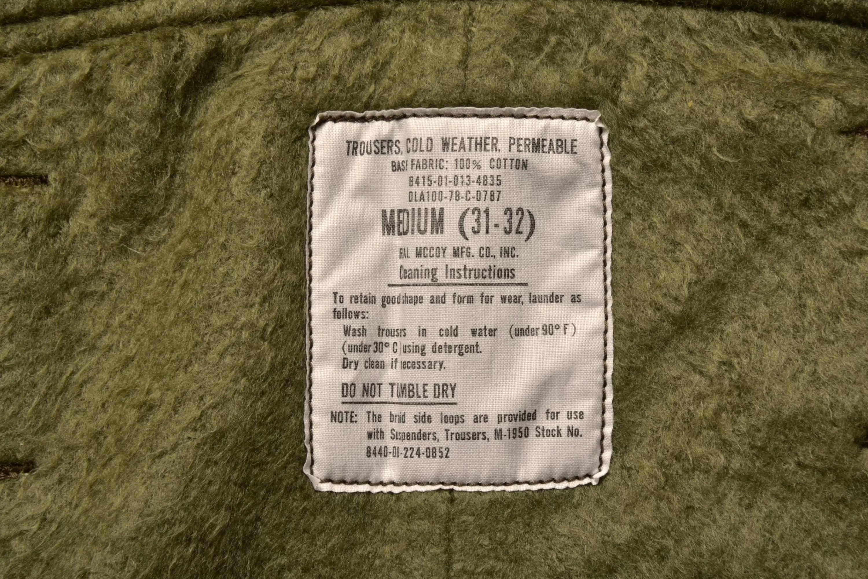 The Real McCoy's U.S.N. A-2 Deck Trousers Olive Online