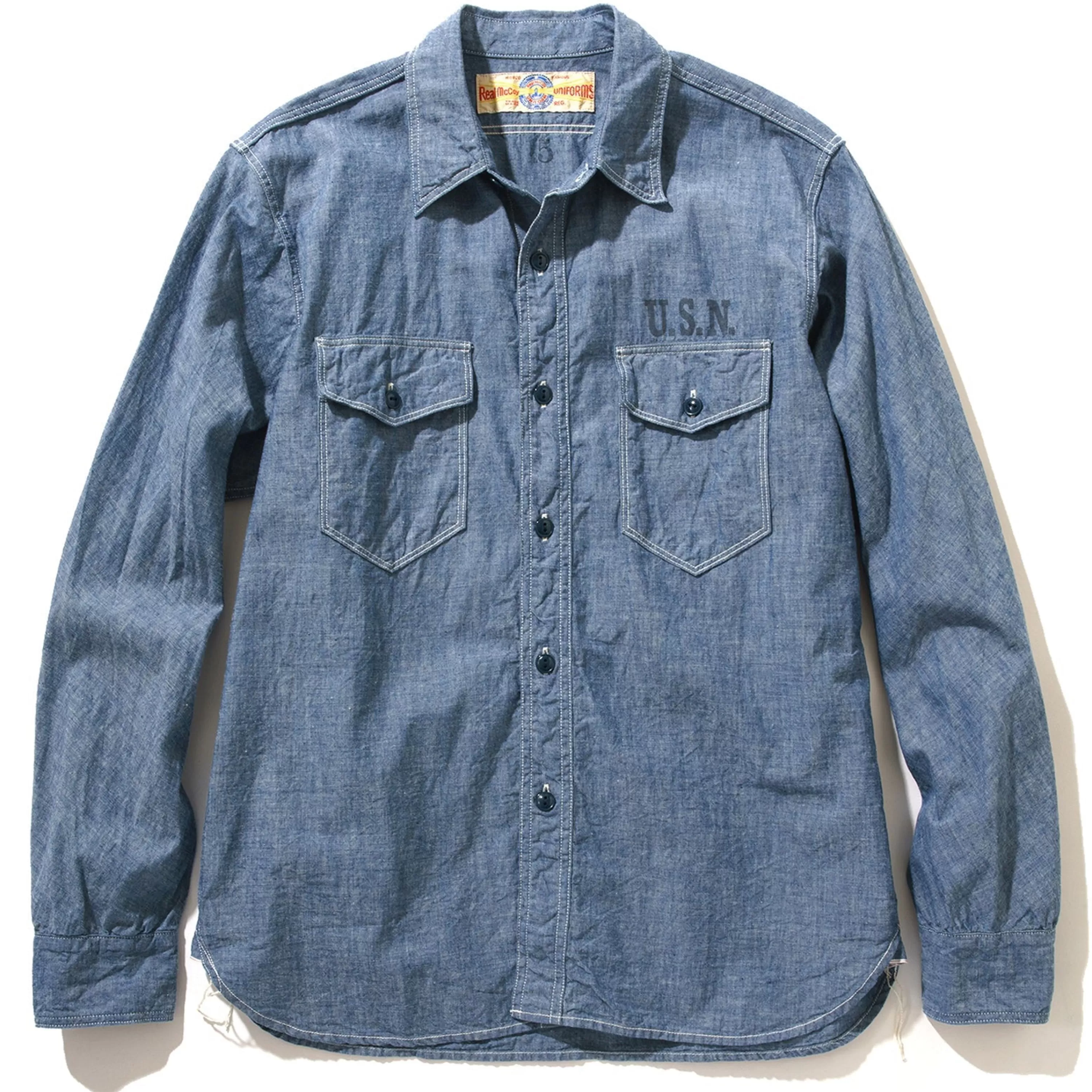The Real McCoy's U.S.N. Chambray Shirt L/S (Stencil) 120 Blue (Stencil) Best