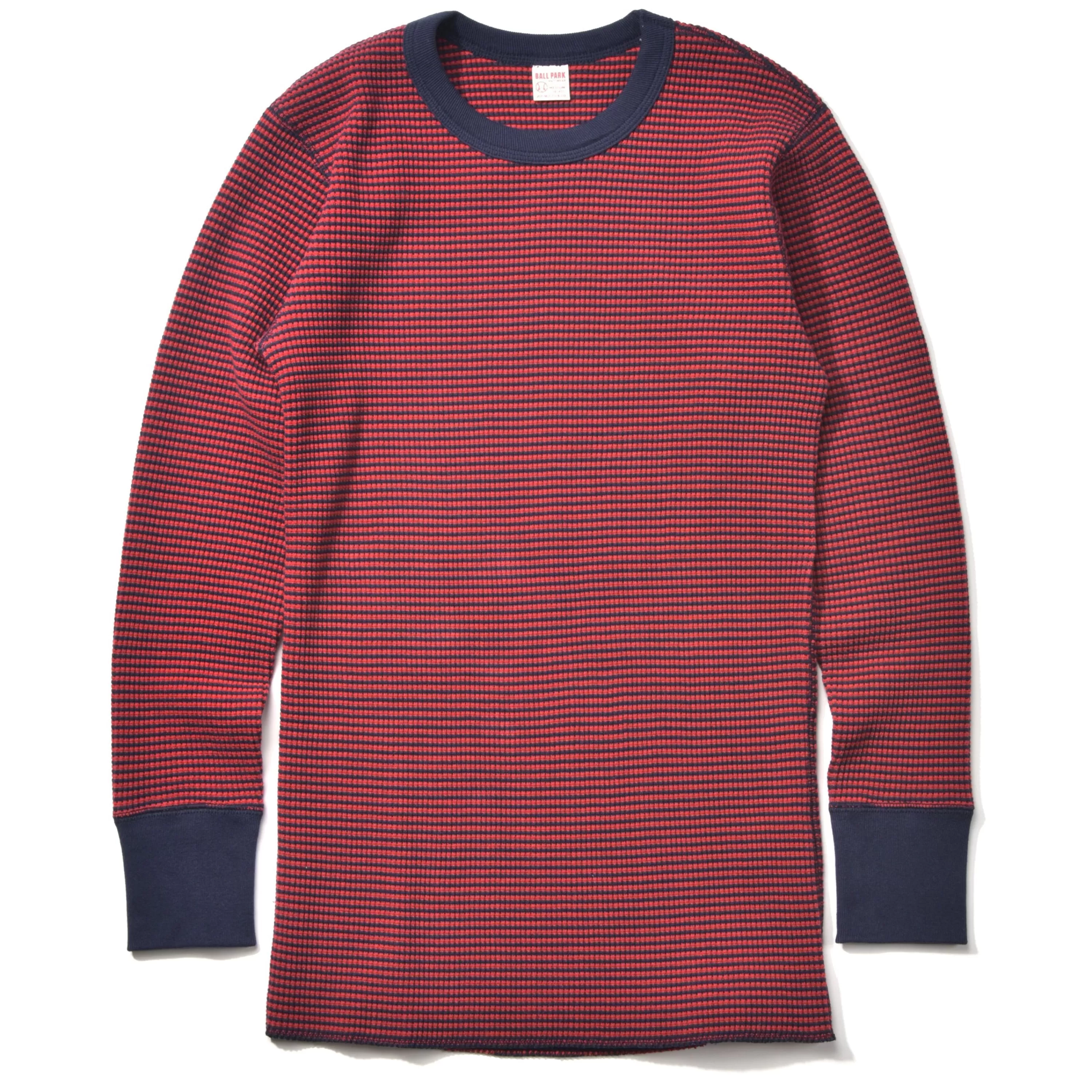 Joe McCoy Waffle Stripe Thermal Shirt L/S Navy/ \Nred Cheap